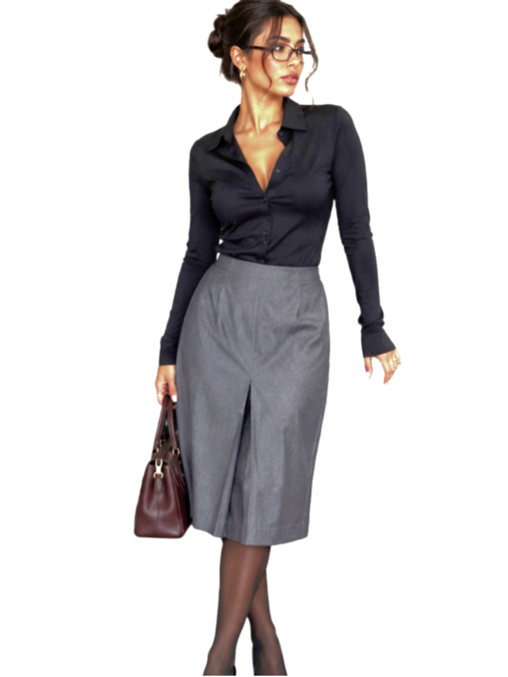 Eddie Bauer Gray Pleated Stretch Pencil Skirt Size 8 Office Wool Blend